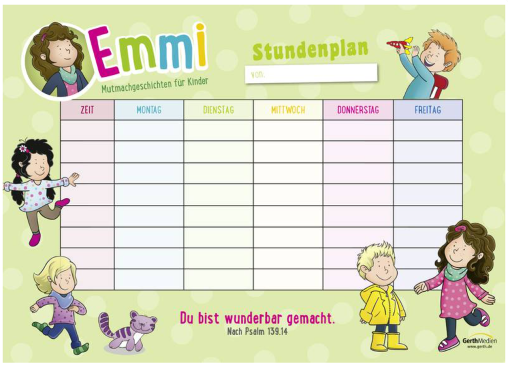 Stundenplan für die Grundschule von Emmi und ihren Freunden